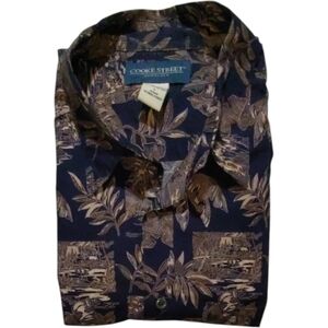 Cooke Street Hawaiian Shirt Mens Navy Blue Tropical Short Sleeve Button Up EUC